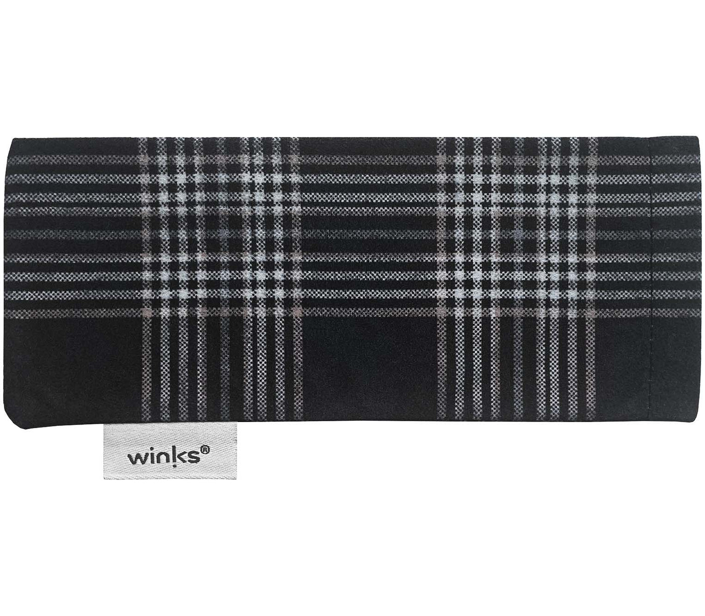 Black and white checked pattern soft glasses pouch for Oskar Digital (Blue) blue light reading glasses.