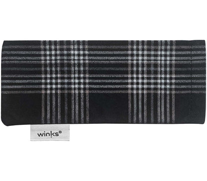 Black and white checked pattern soft glasses pouch for Oskar Digital (Blue) blue light reading glasses.