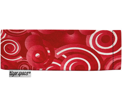 Red retro style soft glasses pouch with Tiger Specs branding.