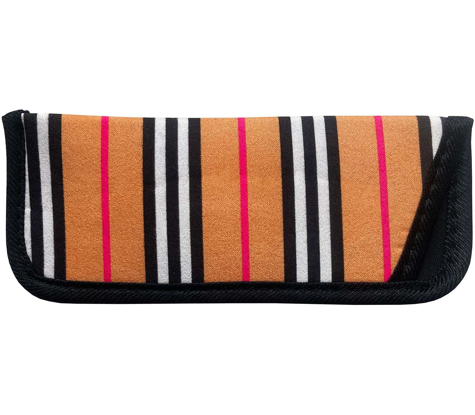 Striped pattern soft glasses pouch for Eclipse (Black) reading glasses.