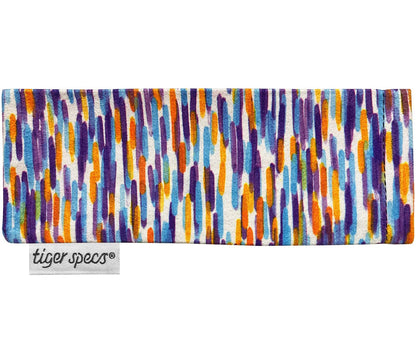 Patterned soft glasses pouch with Tiger Specs branding.
