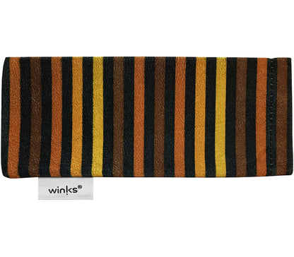 Brown and yellow striped soft glasses pouch for Roma (Tortoiseshell) sunglasses.