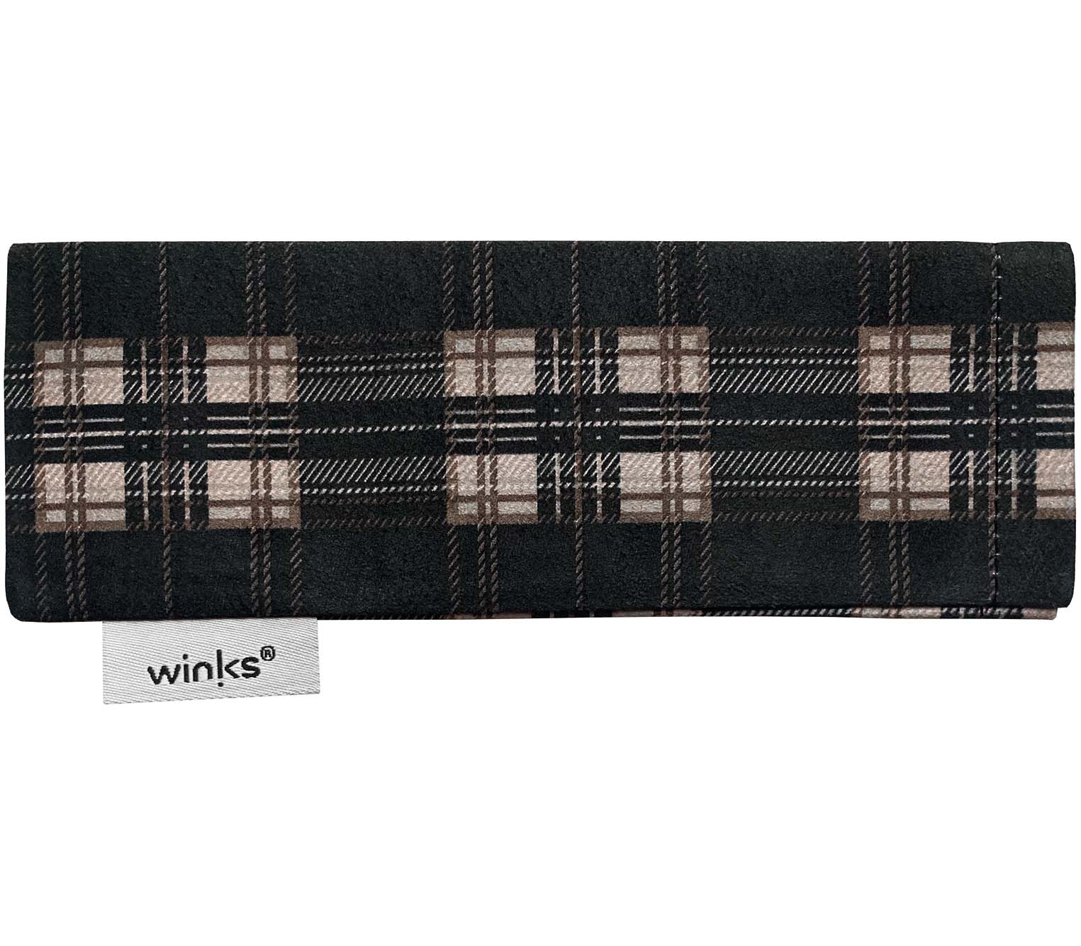 Black and brown check pattern soft glasses pouch for London Digital (Black) blue light reading glasses.