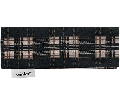 Black and brown check pattern soft glasses pouch for London Digital (Black) blue light reading glasses.