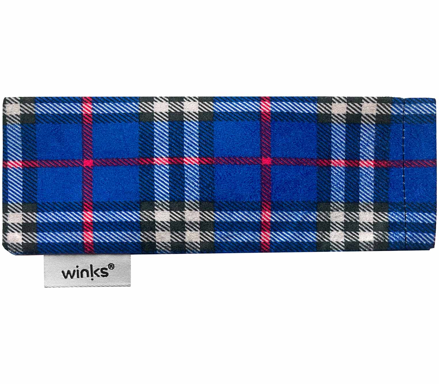 Blue tartan soft glasses pouch for London (Blue) reading glasses.