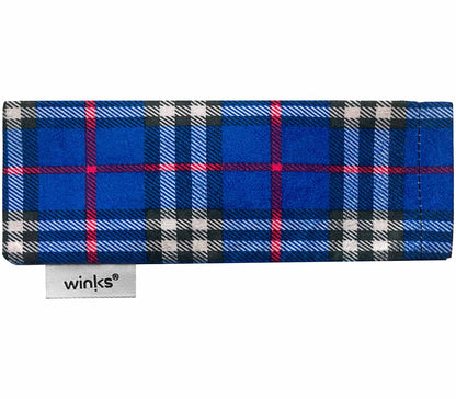 Blue tartan soft glasses pouch for London (Blue) reading glasses.