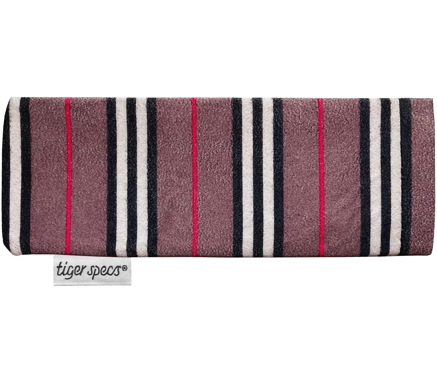 Grey, black and red soft glasses pouch with Tiger Specs branding.