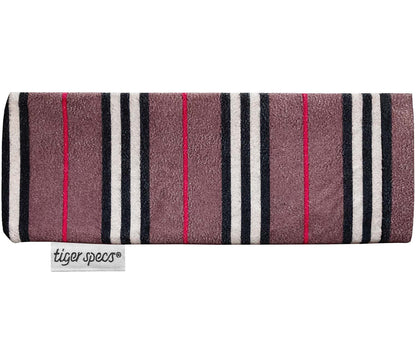 Grey, black and red soft glasses pouch with Tiger Specs branding.
