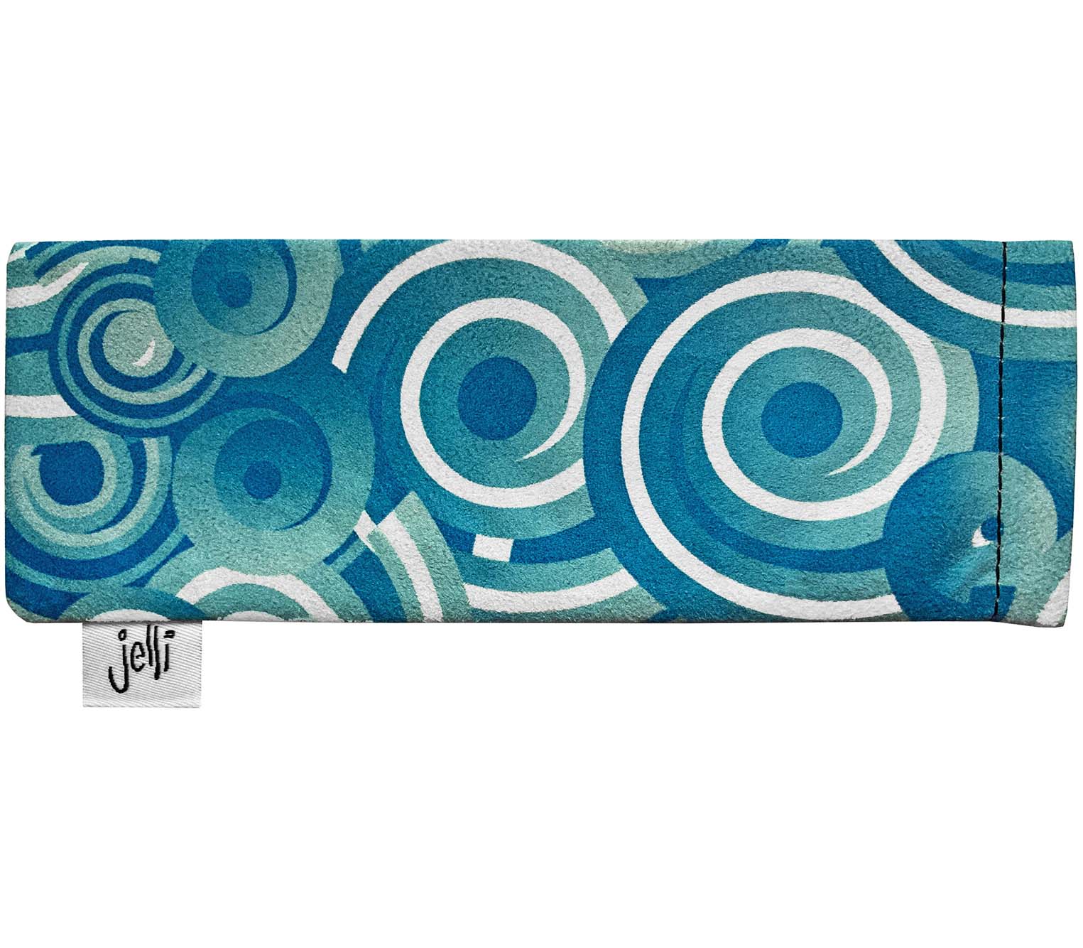 Soft glasses pouch with swirl pattern and Jelli branding.