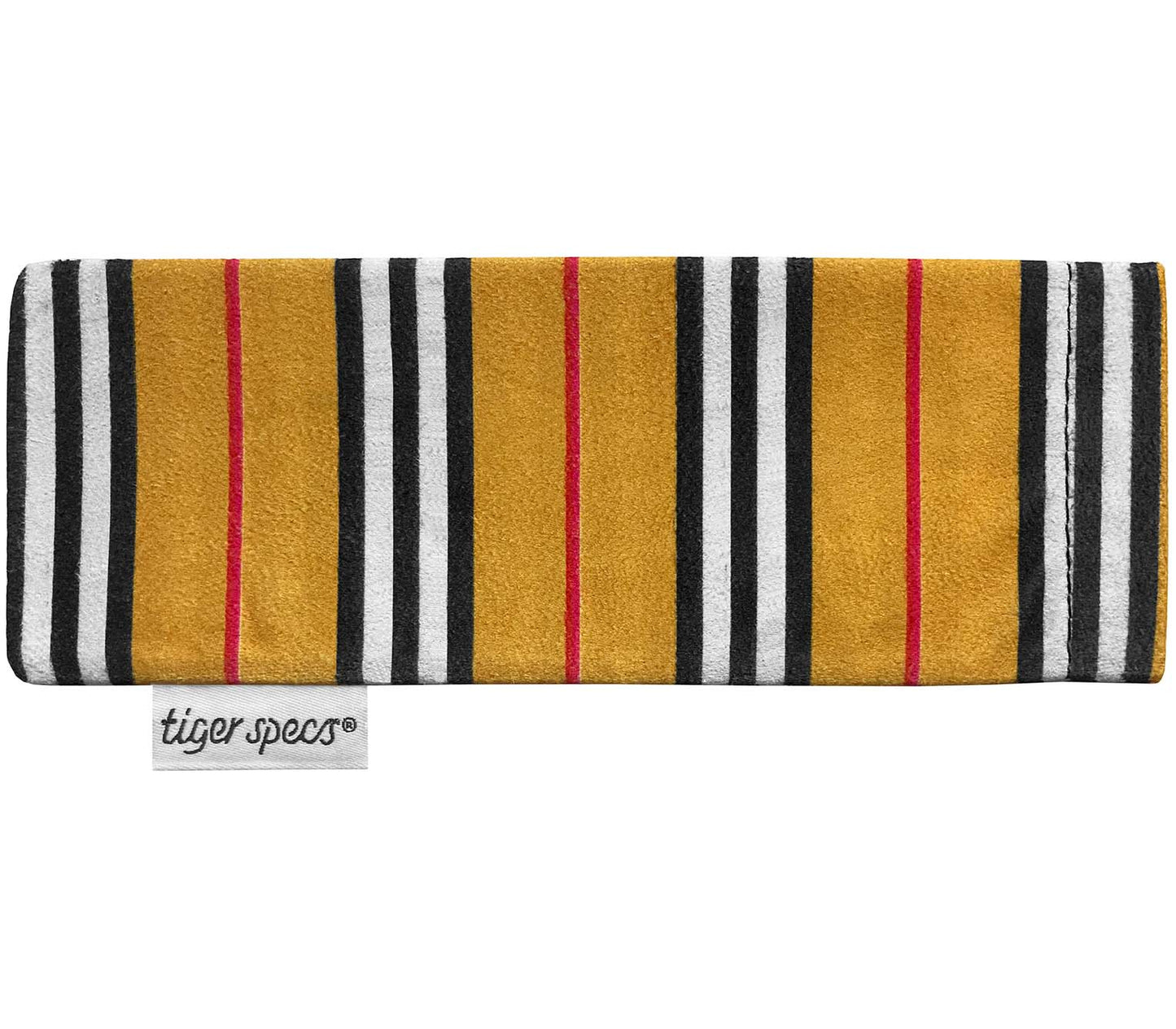 Patterned soft glasses pouch with Tiger Specs branding.