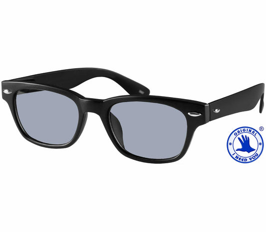 Monaco (Black) classic black wayfarer reading sunglasses with chunky black frame.