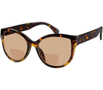 Amalfi (Tortoiseshell) retro style bifocal reading sunglasses. Deep tortoiseshell cat eye frames and wide arms.