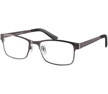 Washington (Gunmetal) rectangular classic gunmetal reading glasses. Slender frames and adjustable nose pads.