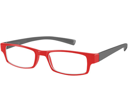Magic (Red) classic slim unisex reading glasses in a glossy red and grey finish.