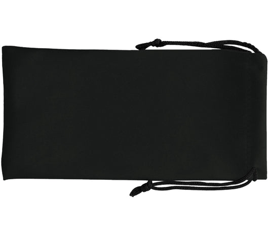 Riley (Black) large glasses pouch in smooth rubber matt black with drawstring opening.