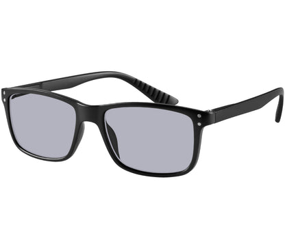 Lucca (Black) classic unisex reading glasses with a matt black frame and grey tinted lenses.
