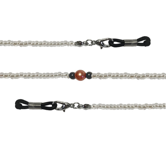 Poppy (Light) clear beaded glasses chain inset with larger coloured beads and having adjustable loops at each end for attaching to glasses.