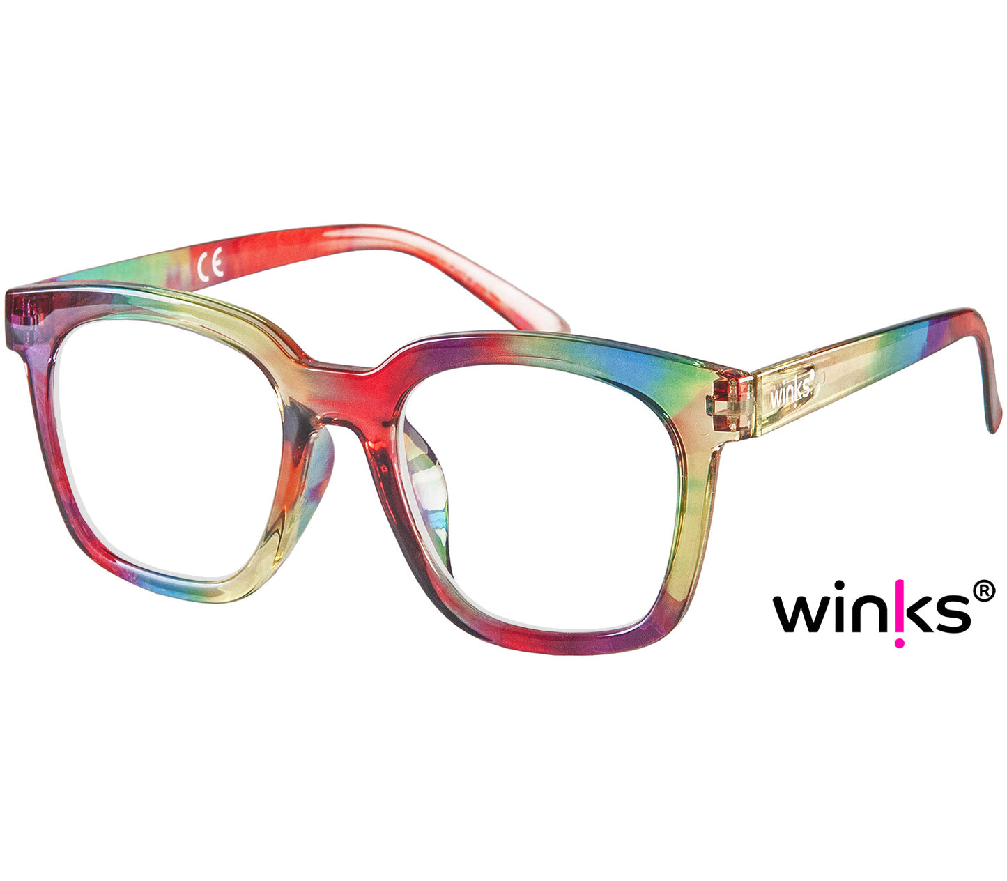 Toast (Multi-coloured) retro and fun reading glasses with large, oversized lenses and slender temples.