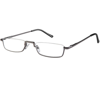 Mayfair (Gunmetal) semi rimless, slim unisex reading galsses with small rectangular lenses and a gunmetal finish.