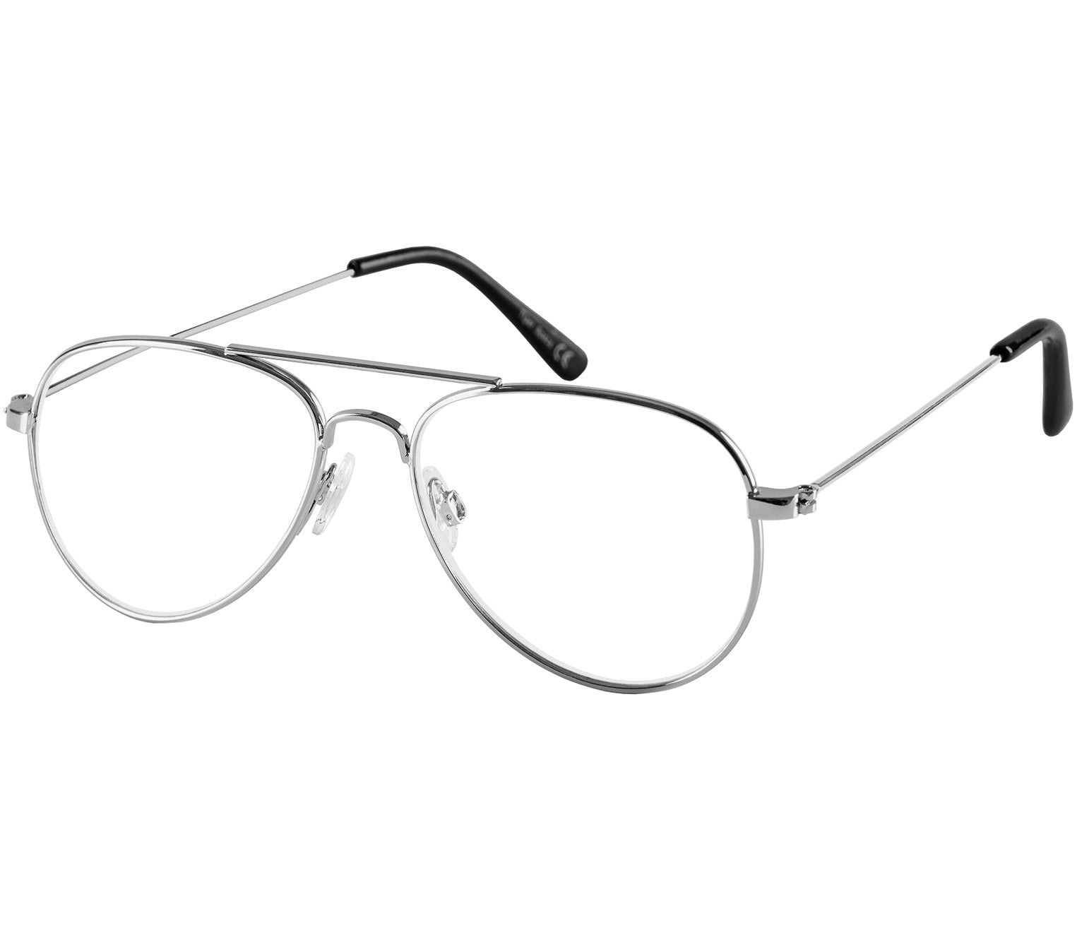 Mateo (Silver) classic aviator shaped reading glasses with a slim silver frame and oversized lenses.