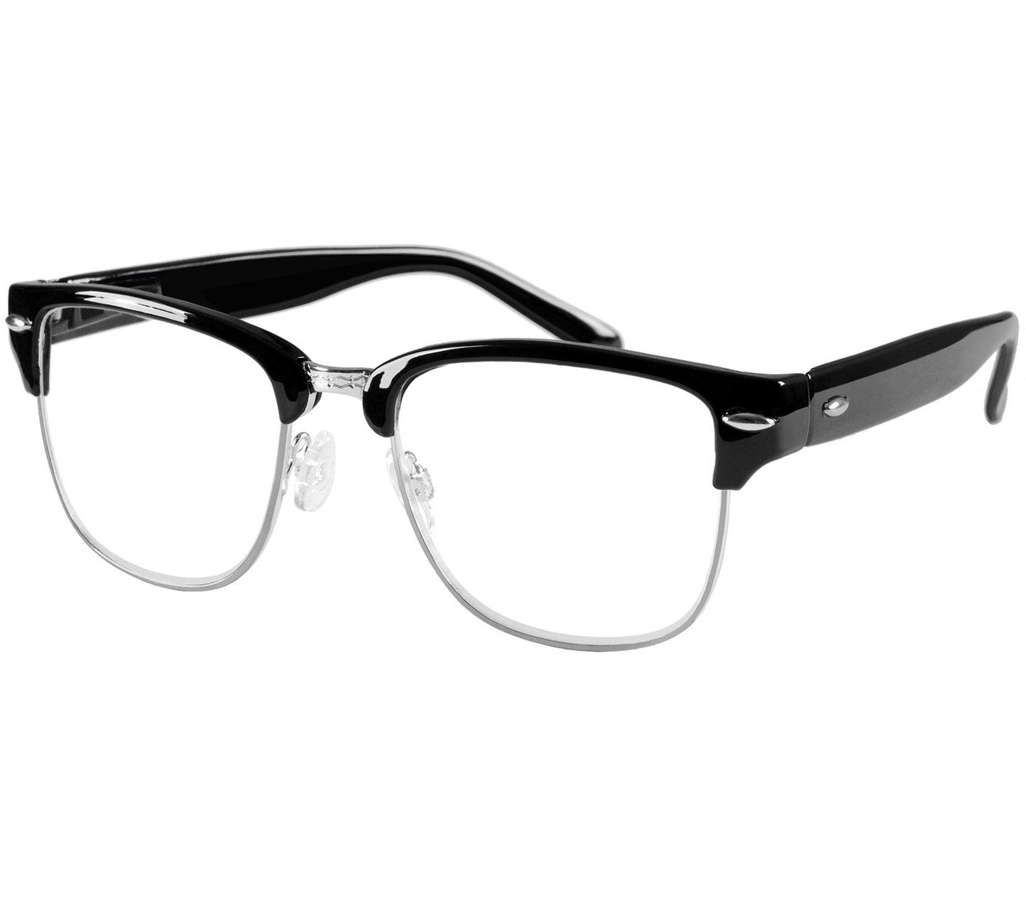 Harvard (Black) classic unisex clubmaster reading glasses with metal frame details and glossy black temples.