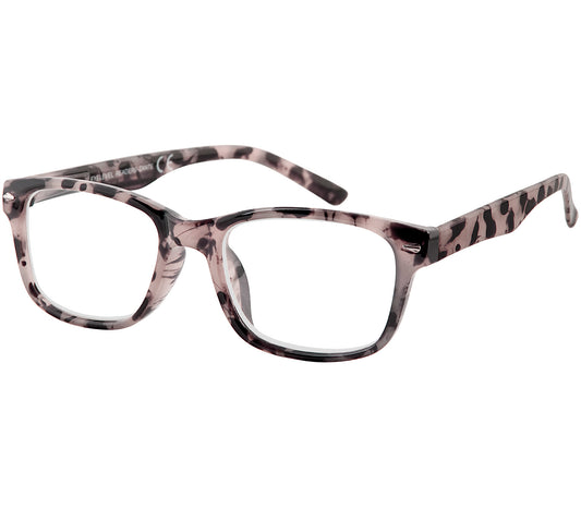 Zante (Tortoiseshell) classic shaped unisex reading glasses with a grey tortoiseshell pattern and rivet detailing.