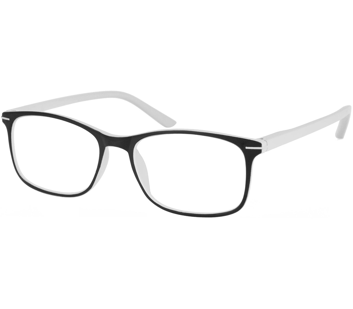 Jazz (White) classic shape reading glasses with rectangular lenses in a two tone black and white frame.