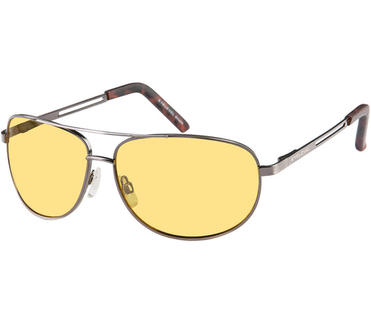 Detroit (Gunmetal) aviator style night driving glasses with yellow tinted lenses.