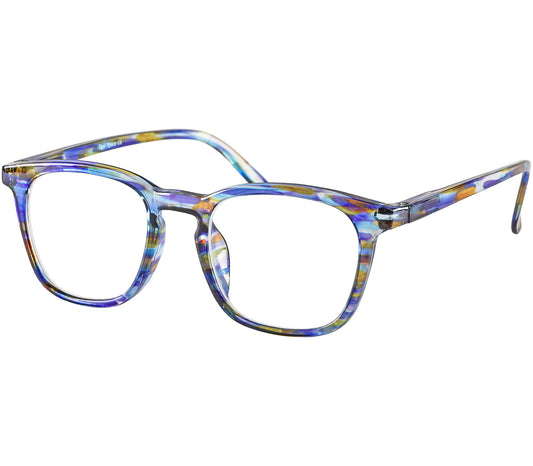 Scholar (Multi-coloured) retro unisex reading glasses with large oval shaped lenses, slender patterned multi-coloured frame.