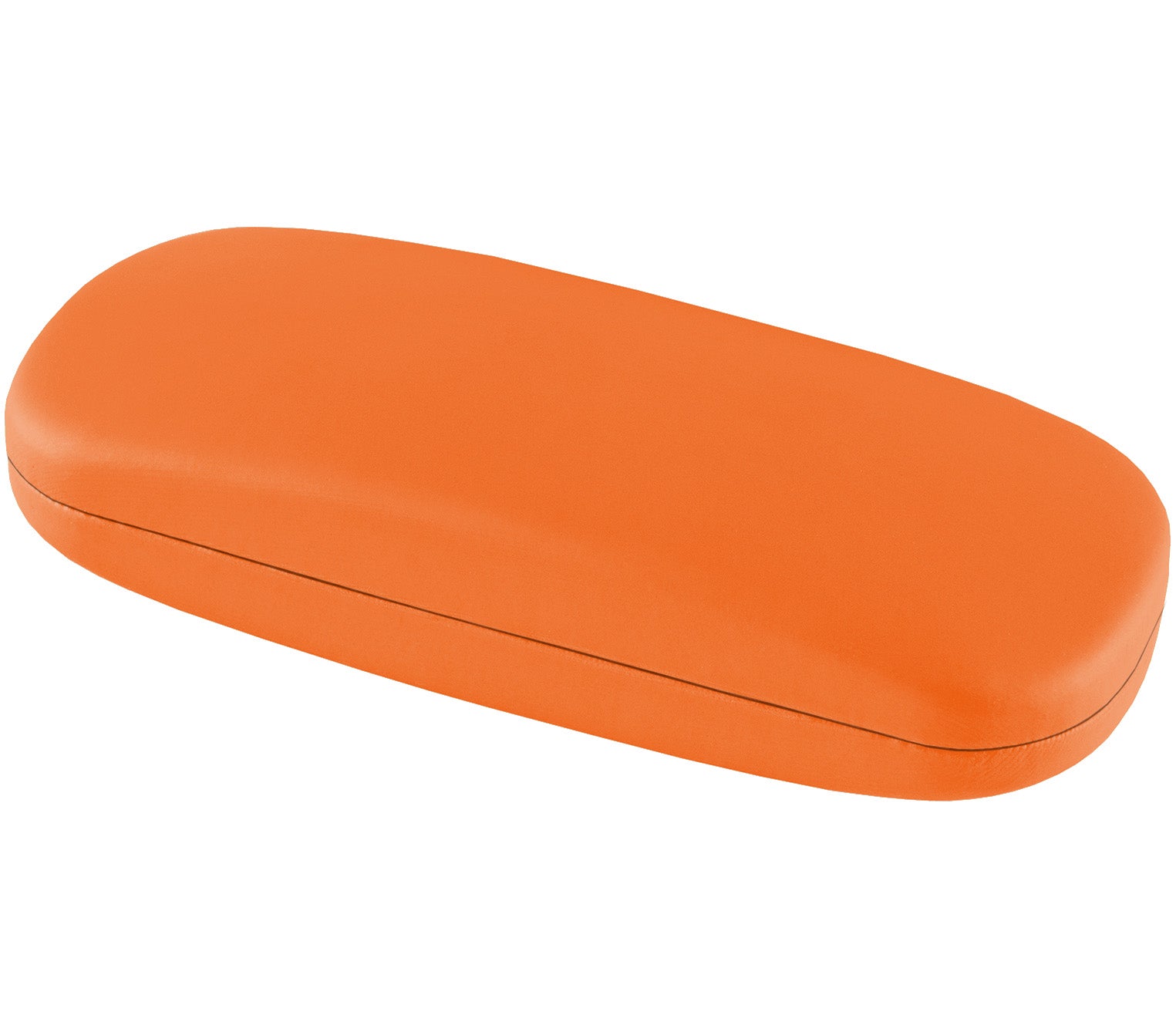 Pronto (Orange) durable faux leather hard glasses case with a snap closure.