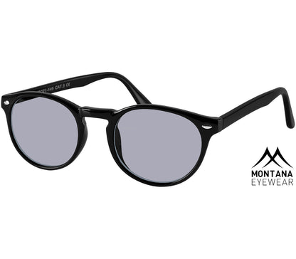 Daytona (Black) retro style sunglasses with a slender frame and smoke grey lenses.