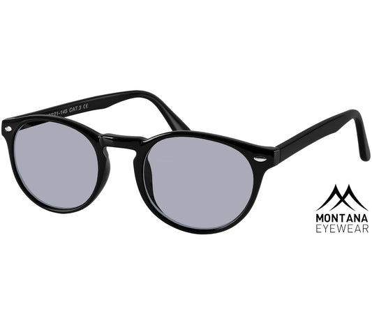 Daytona (Black) retro style sunglasses with a slender frame and smoke grey lenses.