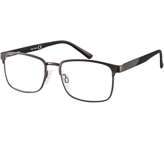 Seattle (Gunmetal) polished gunmetal reading glasses with large rectangular lenses and adjustable nose pads.