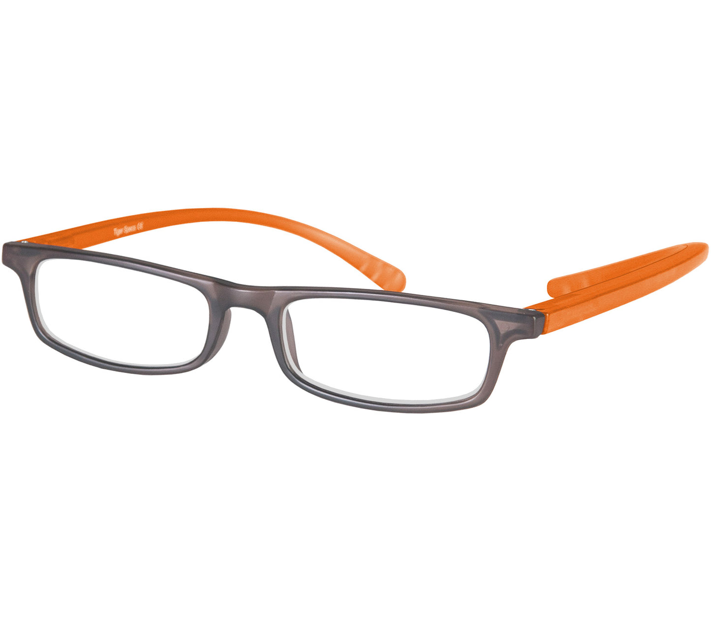 Jam (Orange) slender, rectangular unisex reading glasses with extra long arms to hang around your neck when not in use.