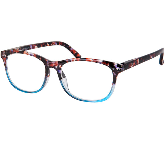 Aspen (Blue) women's retro style reading glasses. Multicoloured frames and a glossy finish. Large oval shaped lenses.
