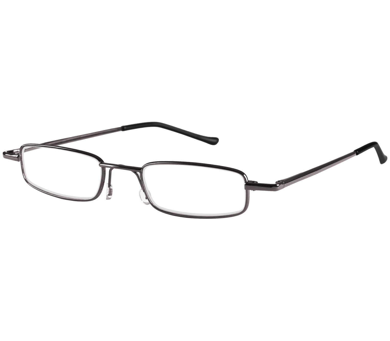 Cooper (Gunmetal) slimline rectangular, unisex reading glasses.