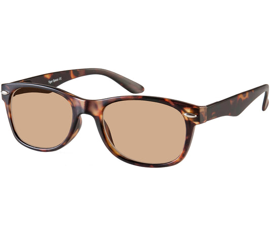 Seville (Tortoiseshell) retro style wayfarer reading sunglasses with a deep tortoiseshell frame and large rectangular brown lenses.