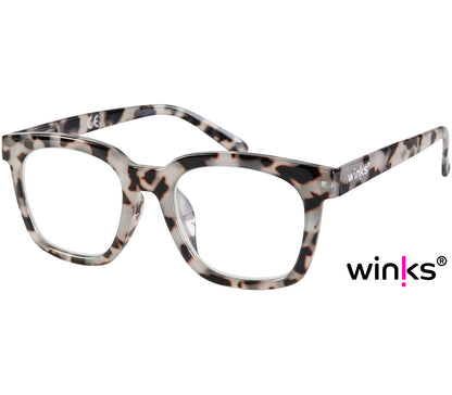 Toast (Grey Tortoise) retro grey tortoiseshell reading glasses with large, oversized lenses and slender temples.
