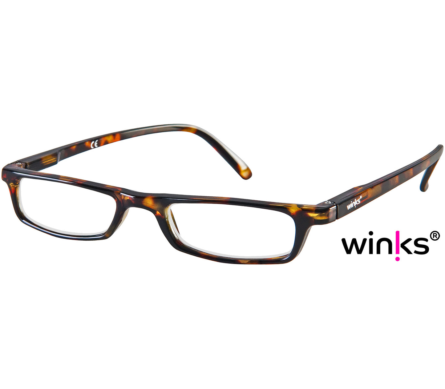 Mylo (Tortoiseshell) classic shape, slim reading glasses with dark tortoiseshell glossy frames.