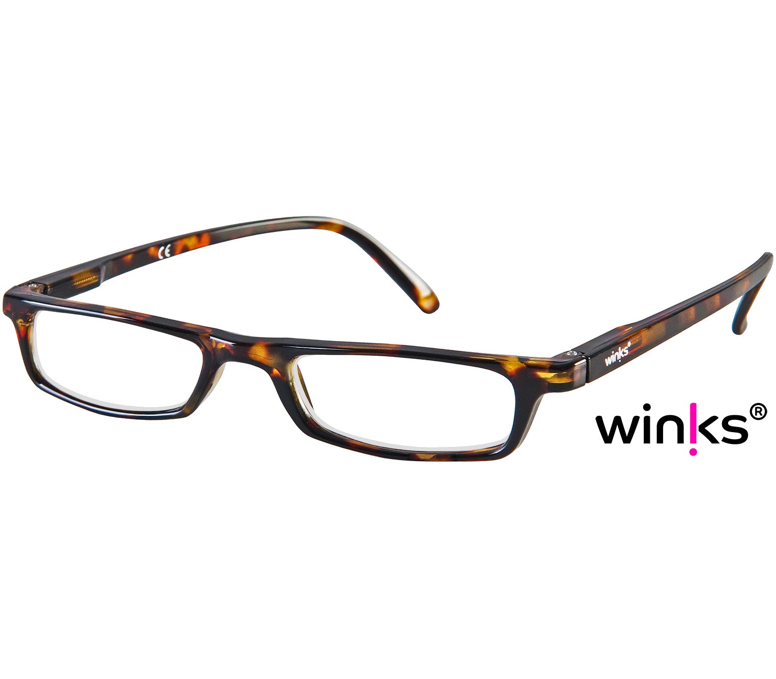 Mylo (Tortoiseshell) classic shape, slim reading glasses with dark tortoiseshell glossy frames.