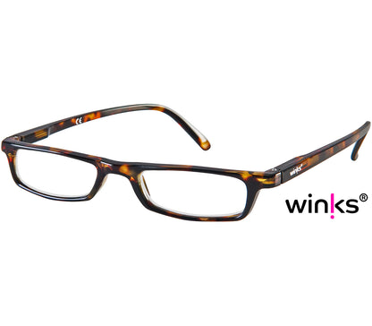 Mylo (Tortoiseshell) classic shape, slim reading glasses with dark tortoiseshell glossy frames.