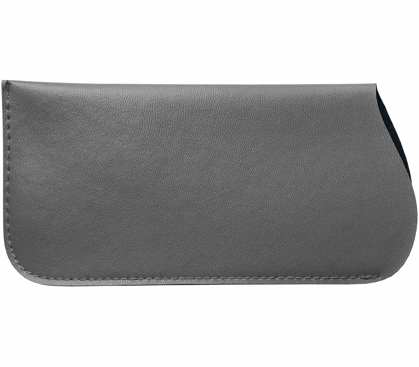 Preston (Grey) large faux leather glasses pouch in medium grey with a soft felt interior and stitching detailing.