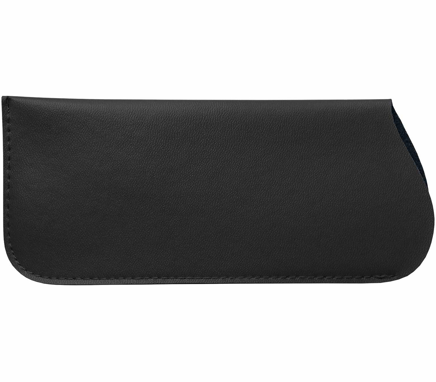 Faux leather glasses pouch in black with a soft felt interior and stitching detailing.