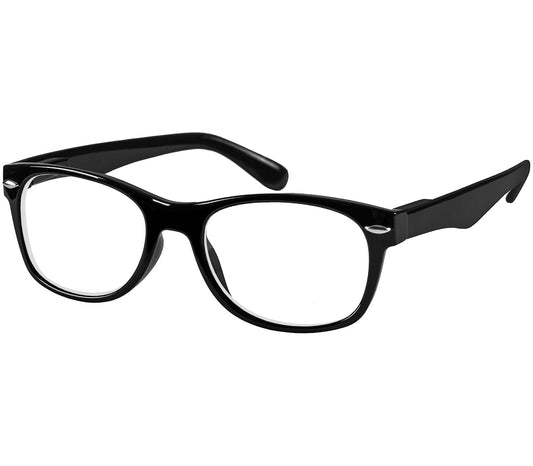 Harper (Black) retro, unisex reading glasses with oval lenses and glossy black frames.