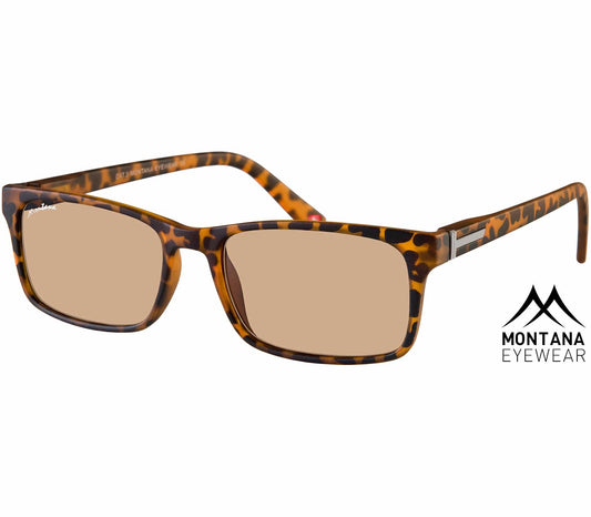 Sunlight (Tortoiseshell) classic unisex reading glasses with rectangular brown tinted lenses and a bold tortoiseshell frame.