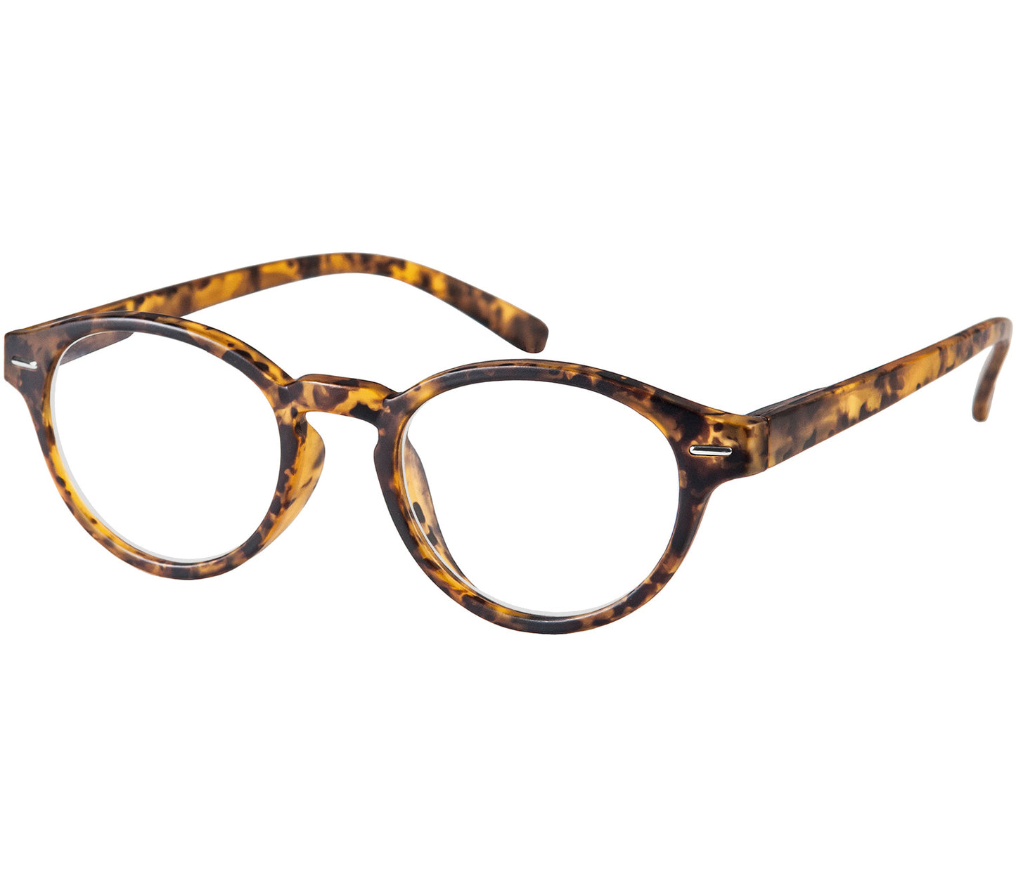 Espresso (Tortoiseshell) retro reading glasses with matt tortoiseshell frames and round lenses.
