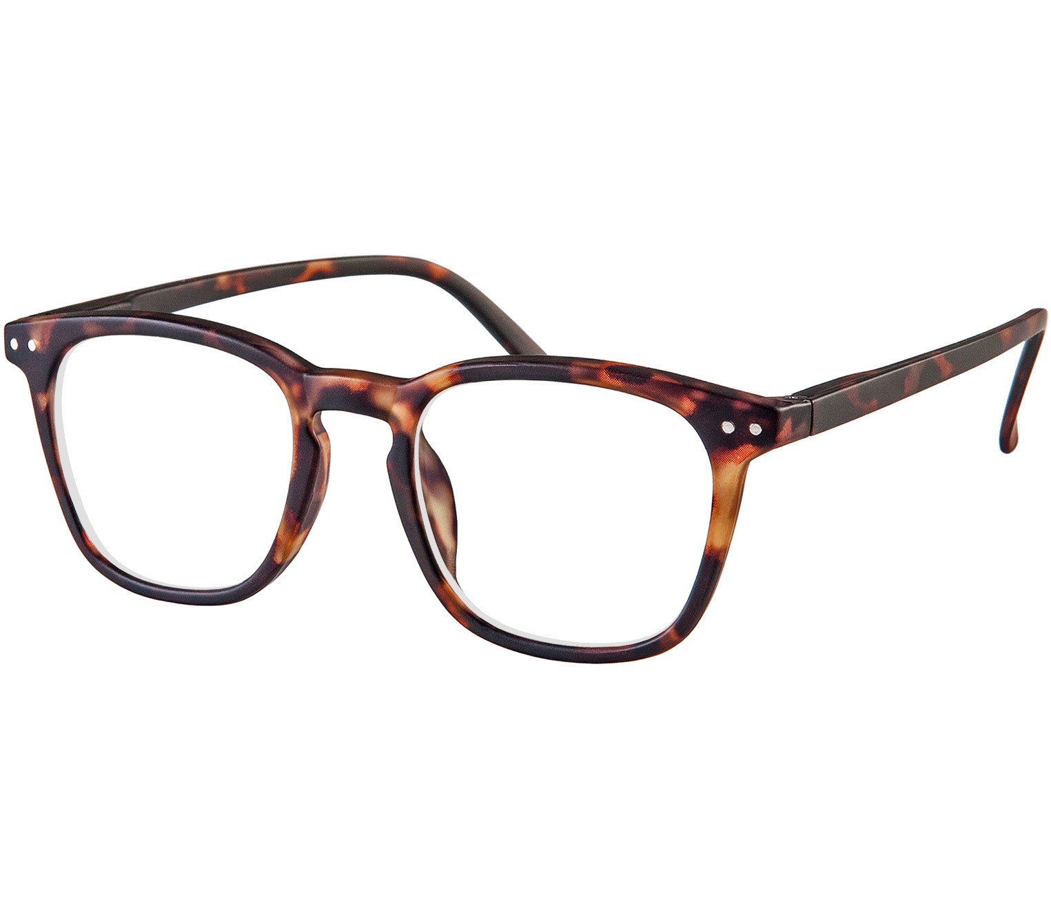 Scholar (Tortoiseshell) retro unisex reading glasses with large oval shaped lenses, slender deep tortoiseshell frame and rivet details.