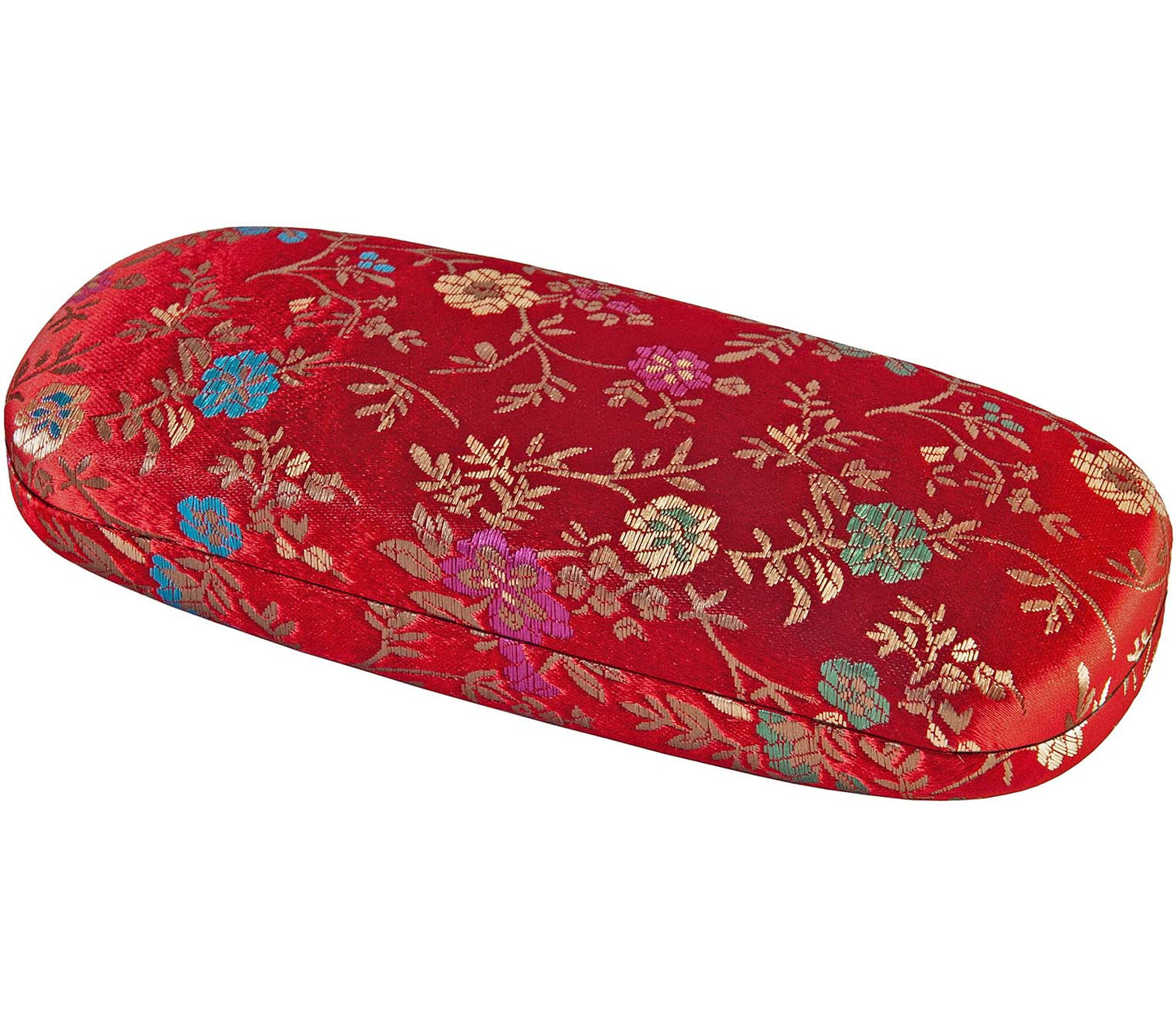 Diva (Red) hard, snap close glasses case with floral pattern.