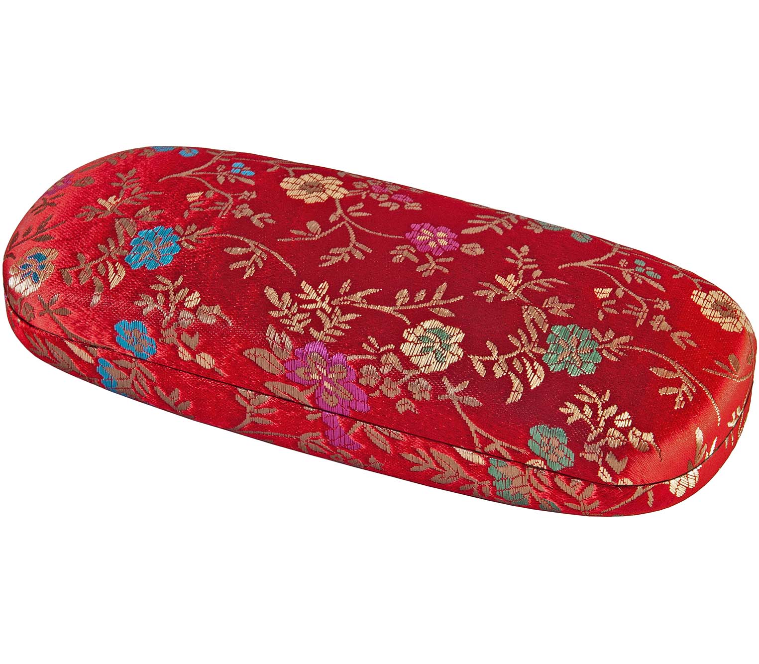 Diva (Red) hard, snap close glasses case with floral pattern.