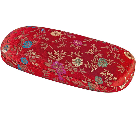 Diva (Red) hard, snap close glasses case with floral pattern.